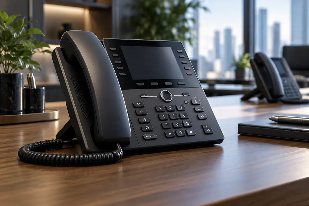 AI-generated technical illustration of a business IP telephone
